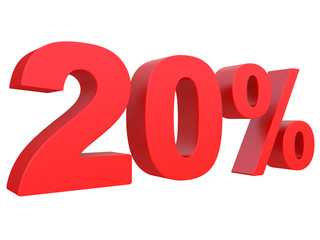 percent off. Discount %. 3d red text on a white background 3d rendering