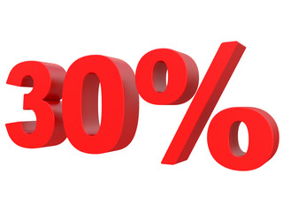 percent off. Discount %. 3d red text on a white background 3d rendering