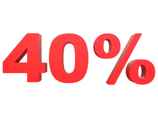 percent off. Discount %. 3d red text on a white background 3d rendering