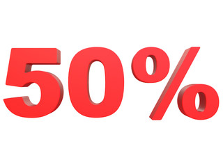 percent off. Discount %. 3d red text on a white background 3d rendering