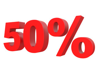 percent off. Discount %. 3d red text on a white background 3d rendering