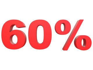 percent off. Discount %. 3d red text on a white background 3d rendering