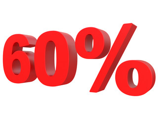 percent off. Discount %. 3d red text on a white background 3d rendering
