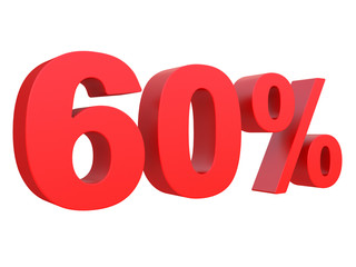 percent off. Discount %. 3d red text on a white background 3d rendering