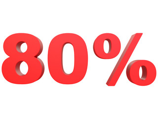 percent off. Discount %. 3d red text on a white background 3d rendering