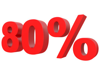 percent off. Discount %. 3d red text on a white background 3d rendering