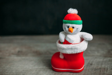 Christmas snowman. Red boots