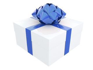 white gift box with a blue ribbon and white box with blue dots isolated white background 3d rendering