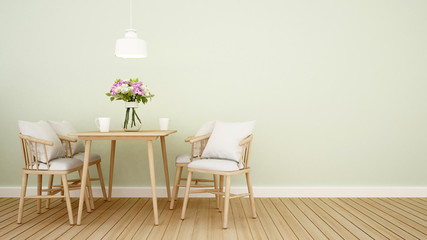 dining area in home or restaurant on green tone wall - Interior design for artwork - 3D Rendering
