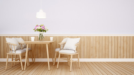 dining area in coffee shop or restaurant on green tone - Interior design for artwork - 3D Rendering