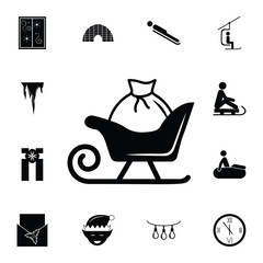 santa claus sleigh with bag christmas icon. Set of elements Christmas Holiday or New Year icons. Winter time premium quality graphic design collection icons for websites