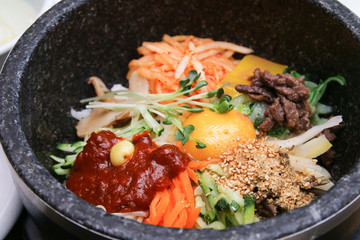 Bibimbap, a popular korean mixed rice dish.