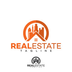 Home logo, green eco house real estate