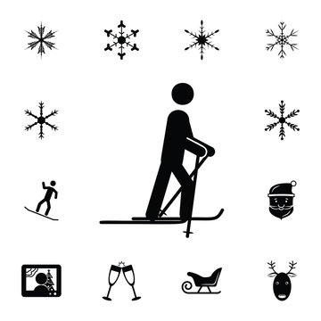 Skiing icon. Set of elements Christmas Holiday or New Year icons. Winter time premium quality graphic design collection icons for websites, web design