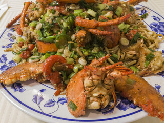 Close up shot of delicious Cantonese style Fry Lobster