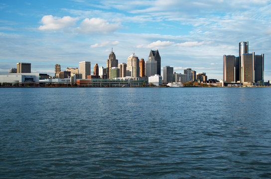 Detroit Panoramic Skyline Shot From Canada across the Detroit River