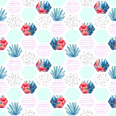 Abstract summer hexagon shapes seamless pattern