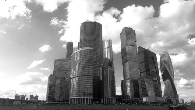modern skyscrapers in summer black and white timelapse