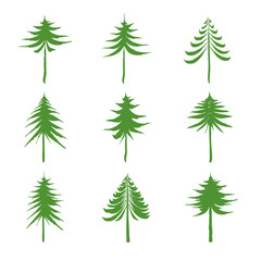 Set of green Christmas Trees. Drawing Vector illustration.