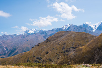 Panoramic view of the peak of Talgar. Mountain landscape in Kazakhstan, Almaty region