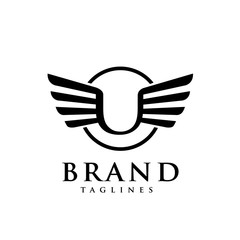 letters u with wings and circle logo vector, Creative Letter u with wings design element. letter u wings Corporate branding identity Vector template