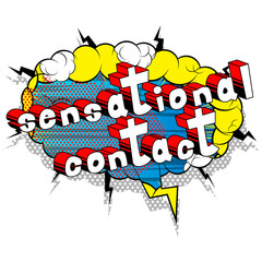 Sensational Contact - Comic book style word on abstract background.