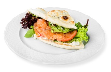 Club Sandwich with Salmon and Vegetables