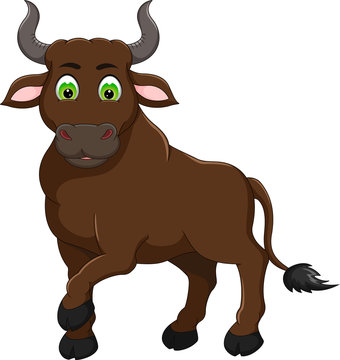 cute bull cartoon standing with smile