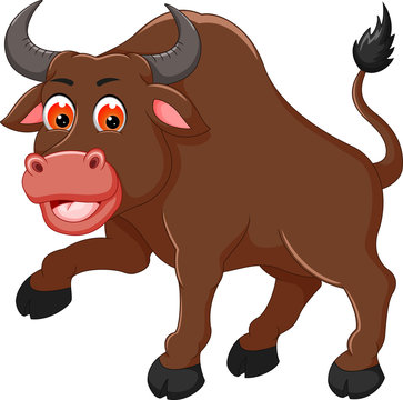 funny bull cartoon posing with smile and happiness