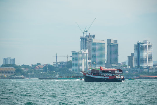 Tourist transportation ship running on sea
