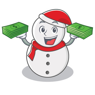 With money snowman character cartoon style