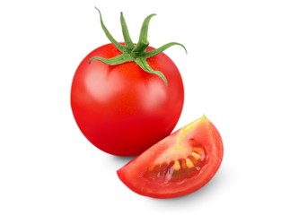 red tomato vegetable with cut isolated on white background