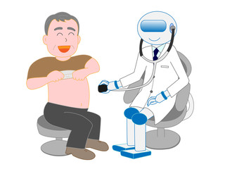人工知能を持つロボットの医者が診察をしている。