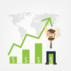 Vector growth concept in flat style happy business man hold graph, Investment concept