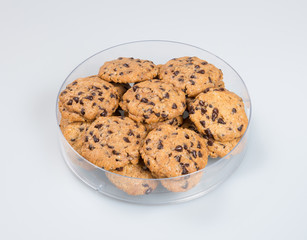 Cookies or Chocolate chips cookies on background.