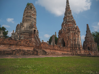 Fototapeta na wymiar Wat Chaiwatthanaram is ancient buddhist temple, famous and major tourist attraction religious of Ayutthaya Historical Park in Phra Nakhon Si Ayutthaya Province, Thailand