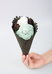 ice cream or ice cream with toppings on background.