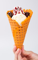 ice cream or ice cream with toppings on background.