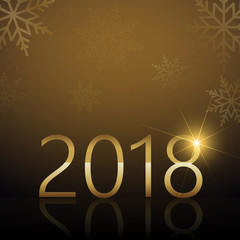 Happy New Year background with falling snow and gold text 2018. Vector