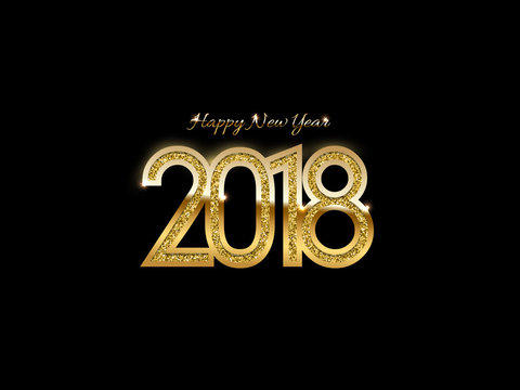 2018 golden New Year sign on black background. Vector New Year illustration. 