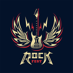 Rock sign, gesture for music festival - logo, illustration on a dark background