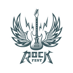 Rock sign, gesture for music festival - logo, illustration on a white background