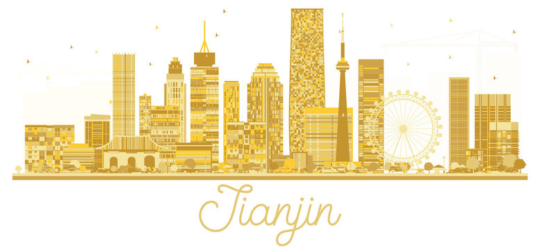Tianjin China City skyline golden silhouette.