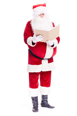 Christmas character Santa Claus holding book with blank cover