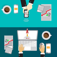 Laptop and phone digital and technolog for Business, Marketing concept, vector illustration