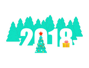 2018 New Year template. Christmas tree and winter forest. Gift poster Christmas. Vector illustration of a holiday