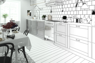 Modern Kitchen Arrangement (drawing)