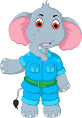 funny elephant cartoon standing with smile and waving
