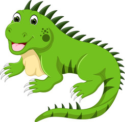 cute iguana cartoon posing with smile and happiness