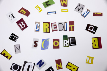 A word writing text showing concept of Credit Score made of different magazine newspaper letter for Business case on the white background with copy space